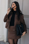 Gracelyn Bomber Jacket - Chocolate Brown Suede Look
