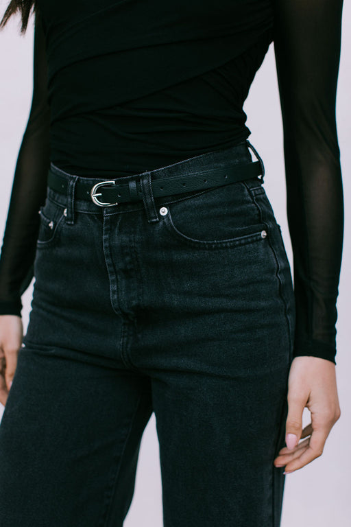 Arlowe Skinny Belt - Black/Silver