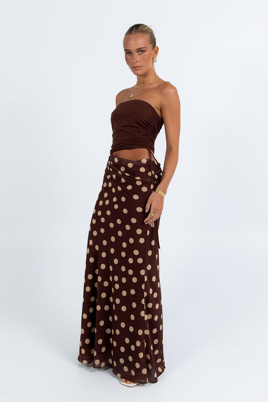 Bessina Maxi Dress - Chocolate/Mocha Polka Dot