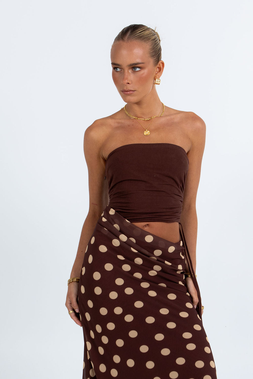 Bessina Maxi Dress - Chocolate/Mocha Polka Dot