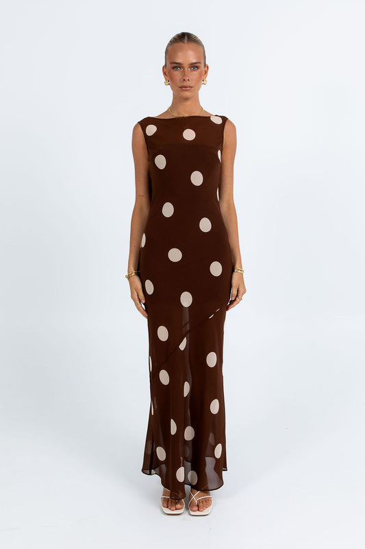 Saige Maxi Dress - Chocolate/ Mocha Polka Dot
