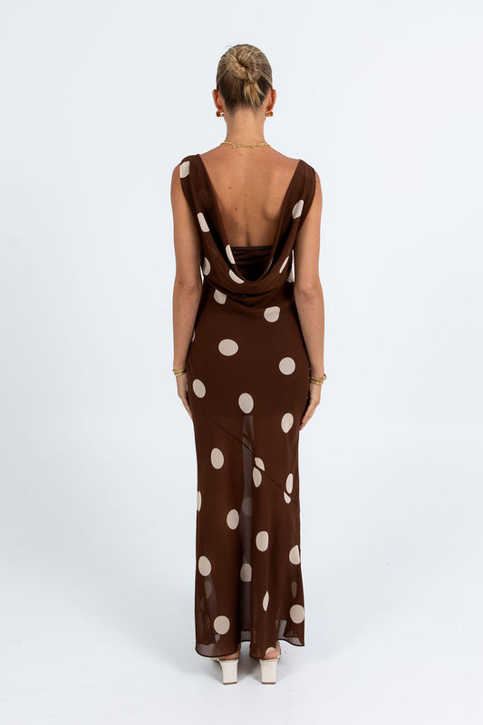 Saige Maxi Dress - Chocolate/ Mocha Polka Dot