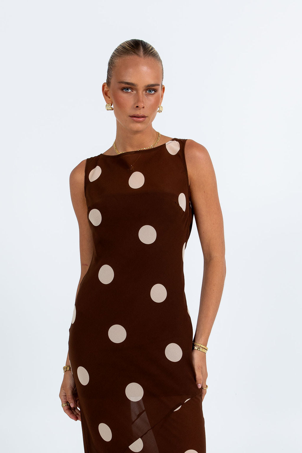 Saige Maxi Dress - Chocolate/ Mocha Polka Dot