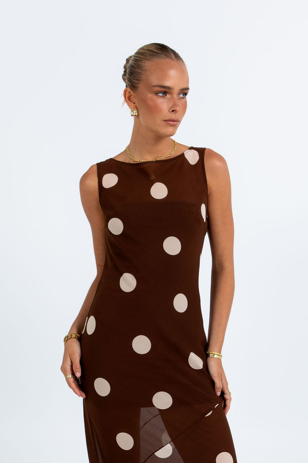 Saige Maxi Dress - Chocolate/ Mocha Polka Dot