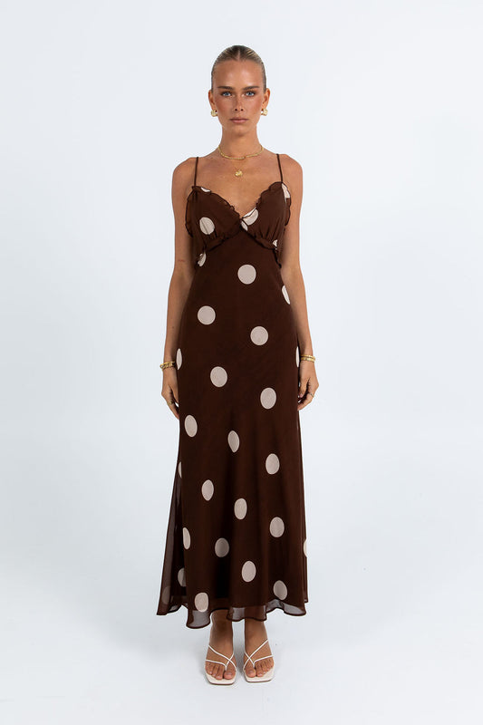 Isabelle Maxi Dress - Chocolate/Mocha Polka Dot