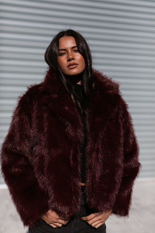 Gibson Faux Fur Jacket - Burgundy