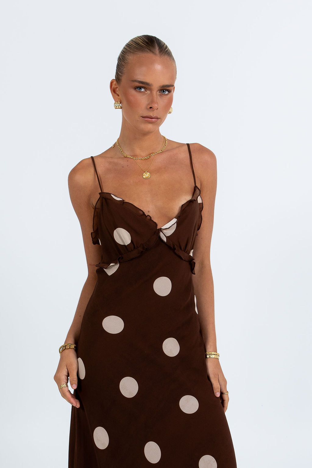Isabelle Maxi Dress - Chocolate/Mocha Polka Dot