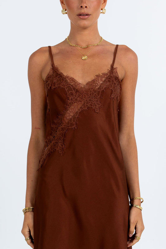 Hallie Midi Dress - Chocolate Brown