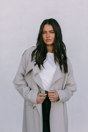 Sarah Trench Coat - Stone Grey
