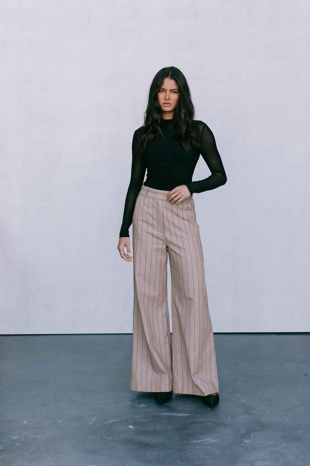 Flora Pants Beige Pinstripe