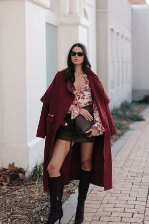 Jetta Mini Skirt - Chocolate Brown Suede Look