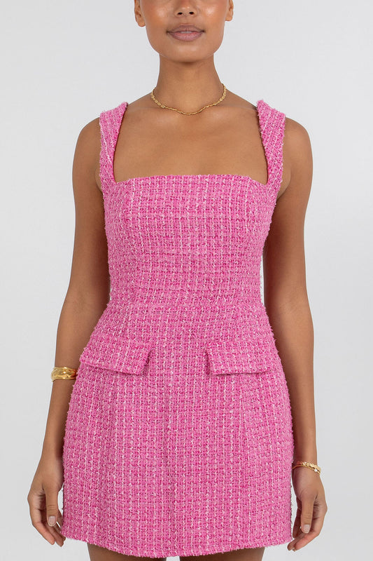 Ursilla Mini Dress - Pink Tweed Knit