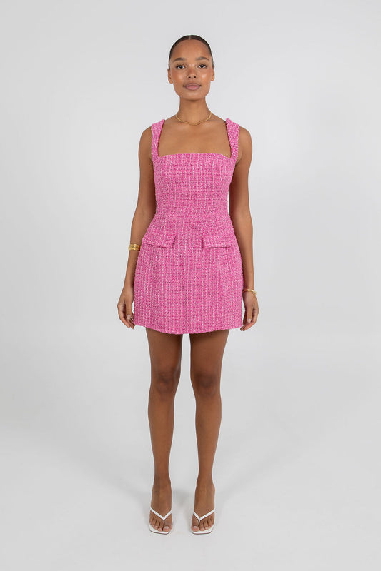 Ursilla Mini Dress - Pink Tweed Knit