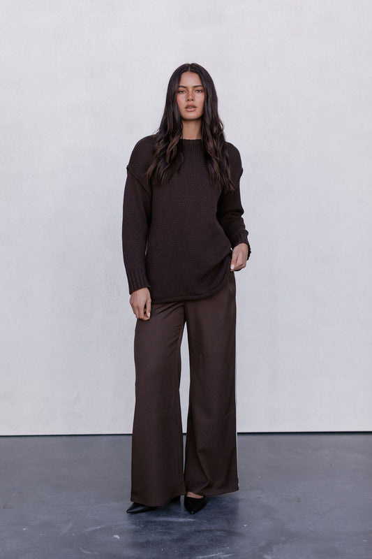 Neah Tailored Pants - Chocolate Brown/White Stripe