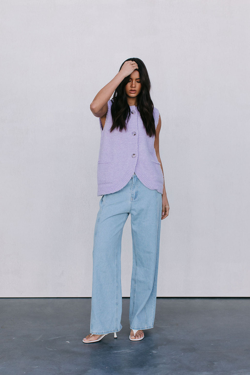 Nadia Knit Vest Lilac Marle