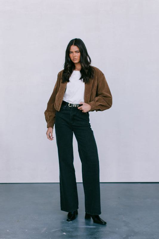 Diego Bomber Jacket - Tan Suede Look