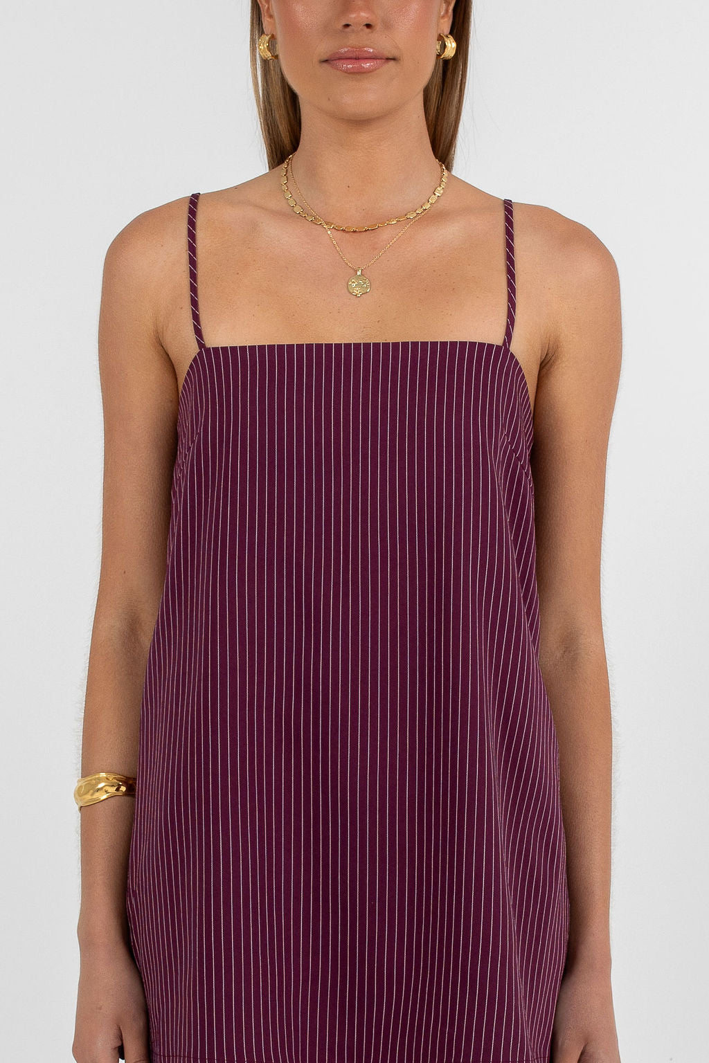 Reina Top Plum Pinstripe