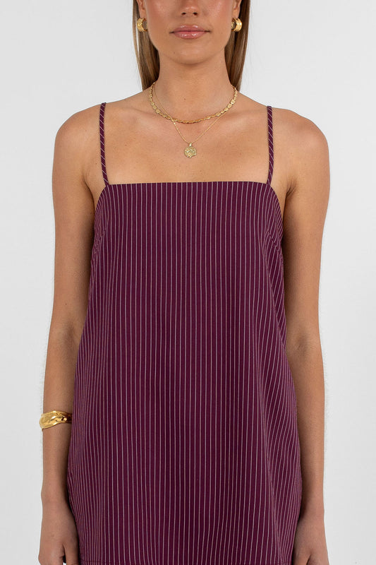 Reina Singlet Top - Plum Pinstripe