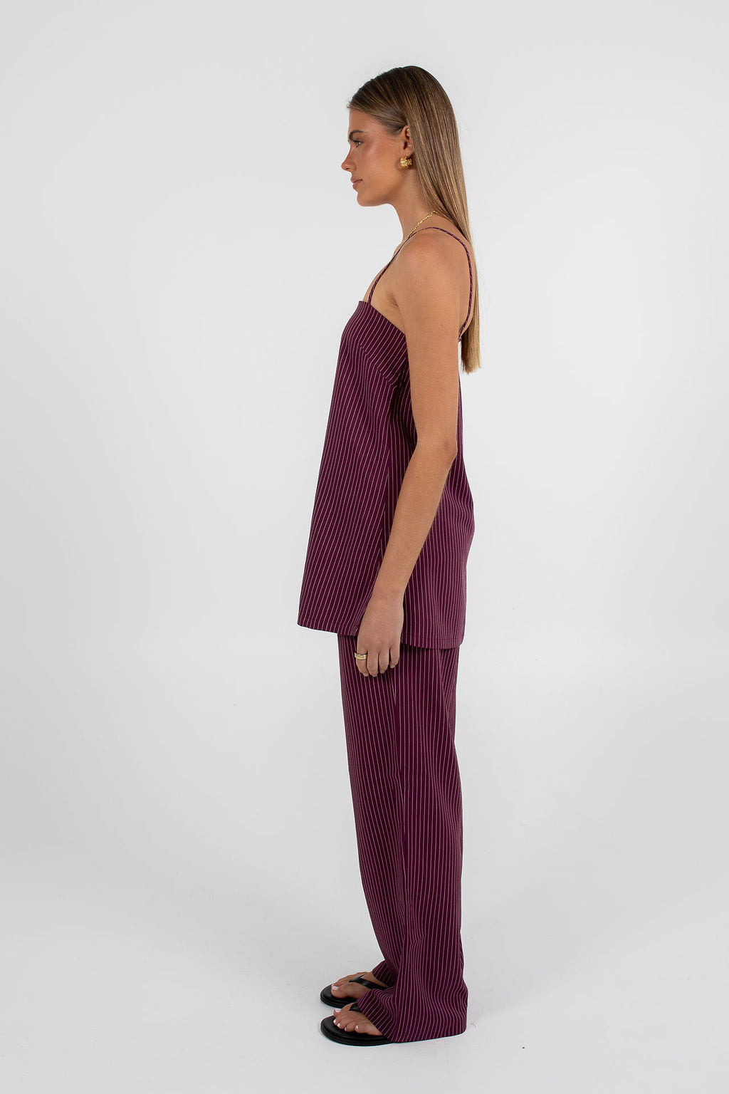 Reina Singlet Top - Plum Pinstripe