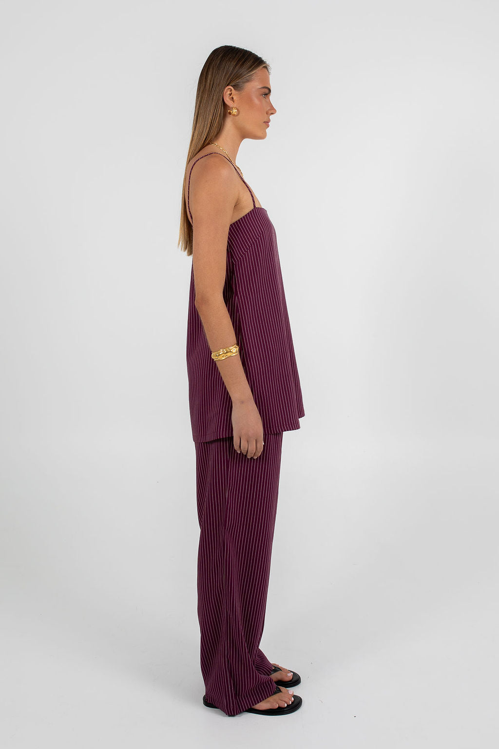 Reina Singlet Top - Plum Pinstripe