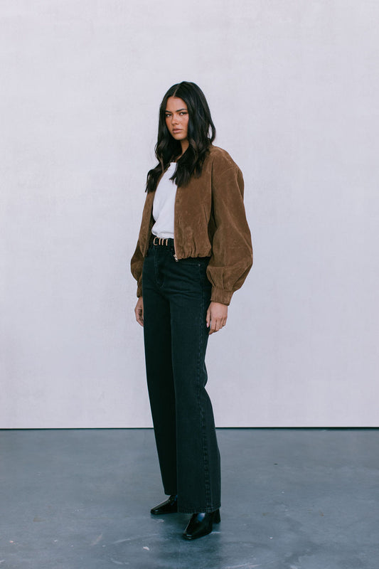 Diego Bomber Jacket - Tan Suede Look