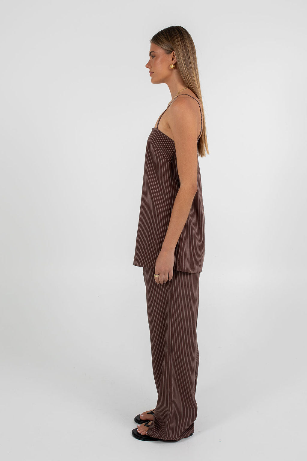 Reina Singlet Top - Chocolate Pinstripe