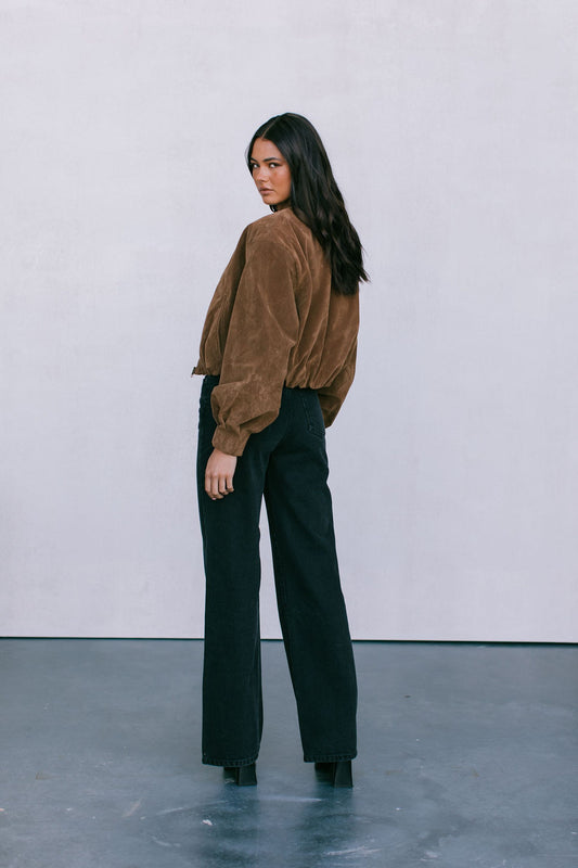 Diego Bomber Jacket - Tan Suede Look