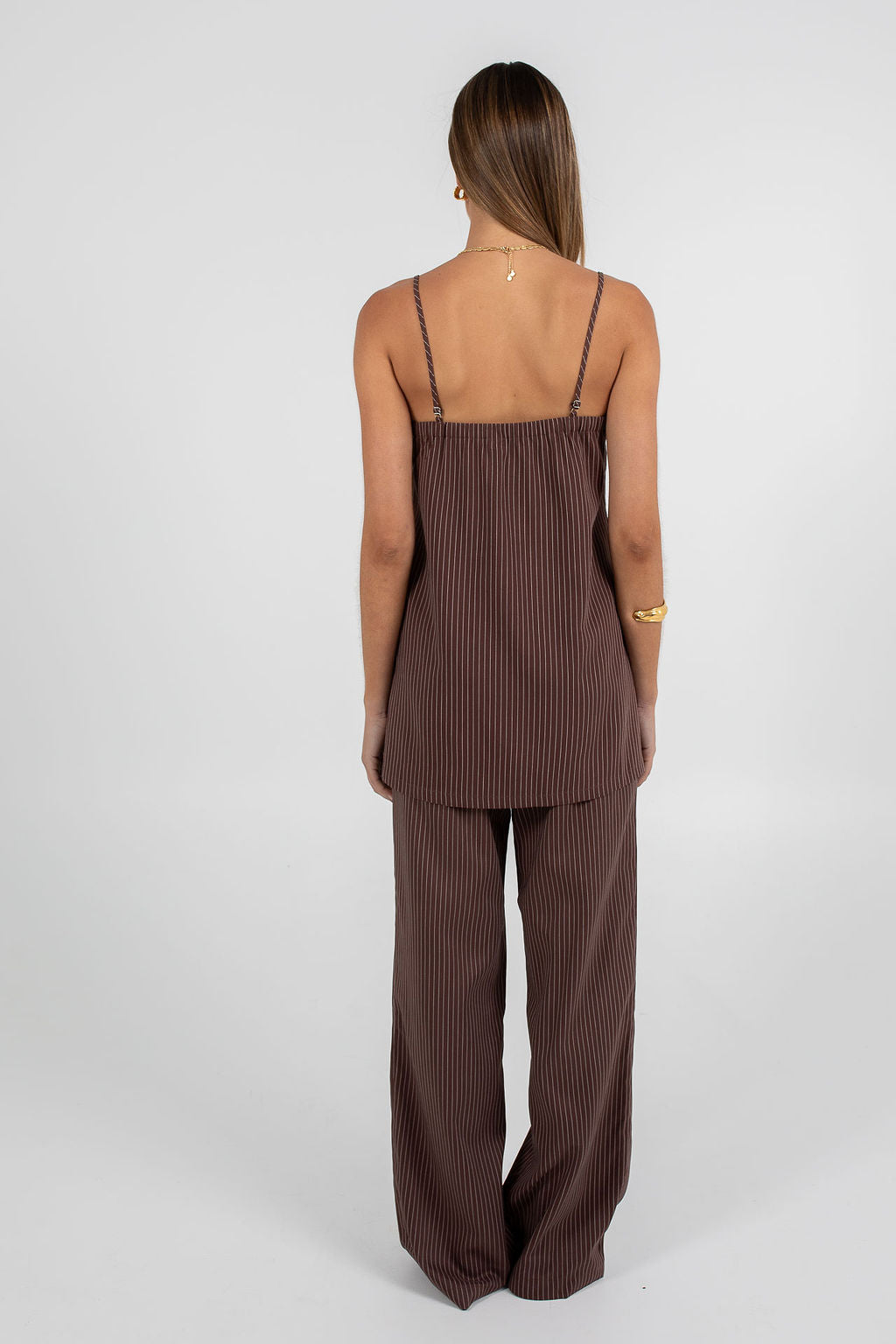 Reina Singlet Top - Chocolate Pinstripe