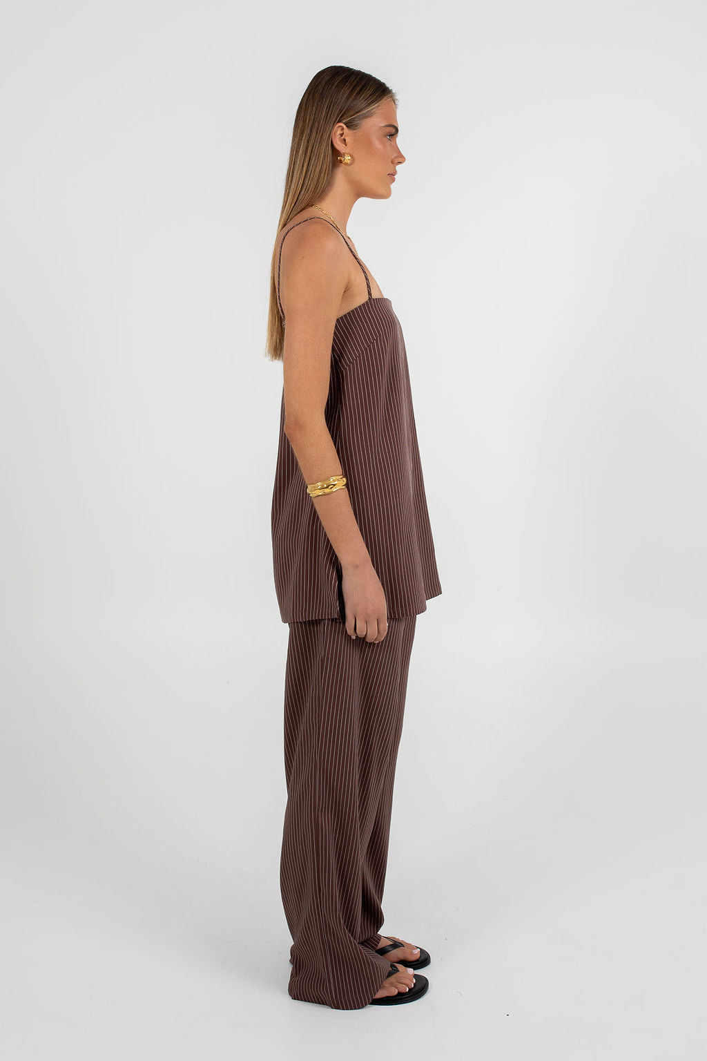 Reina Singlet Top - Chocolate Pinstripe