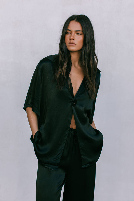Francesca Shirt - Black Satin