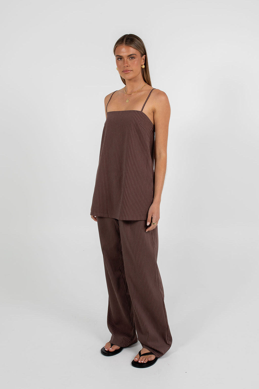 Reina Singlet Top - Chocolate Pinstripe