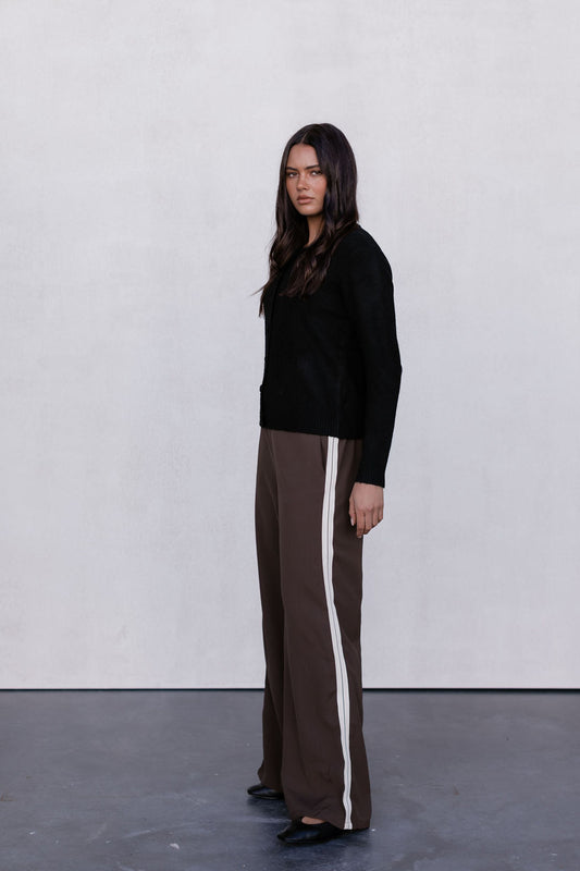 Fiah Relaxed Pants - Chocolate Brown/Cream Stripe