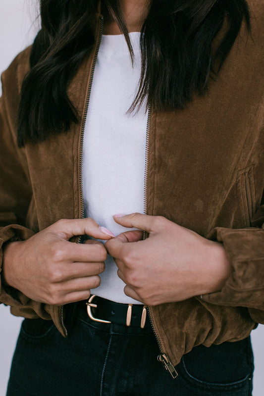 Diego Bomber Jacket - Tan Suede Look