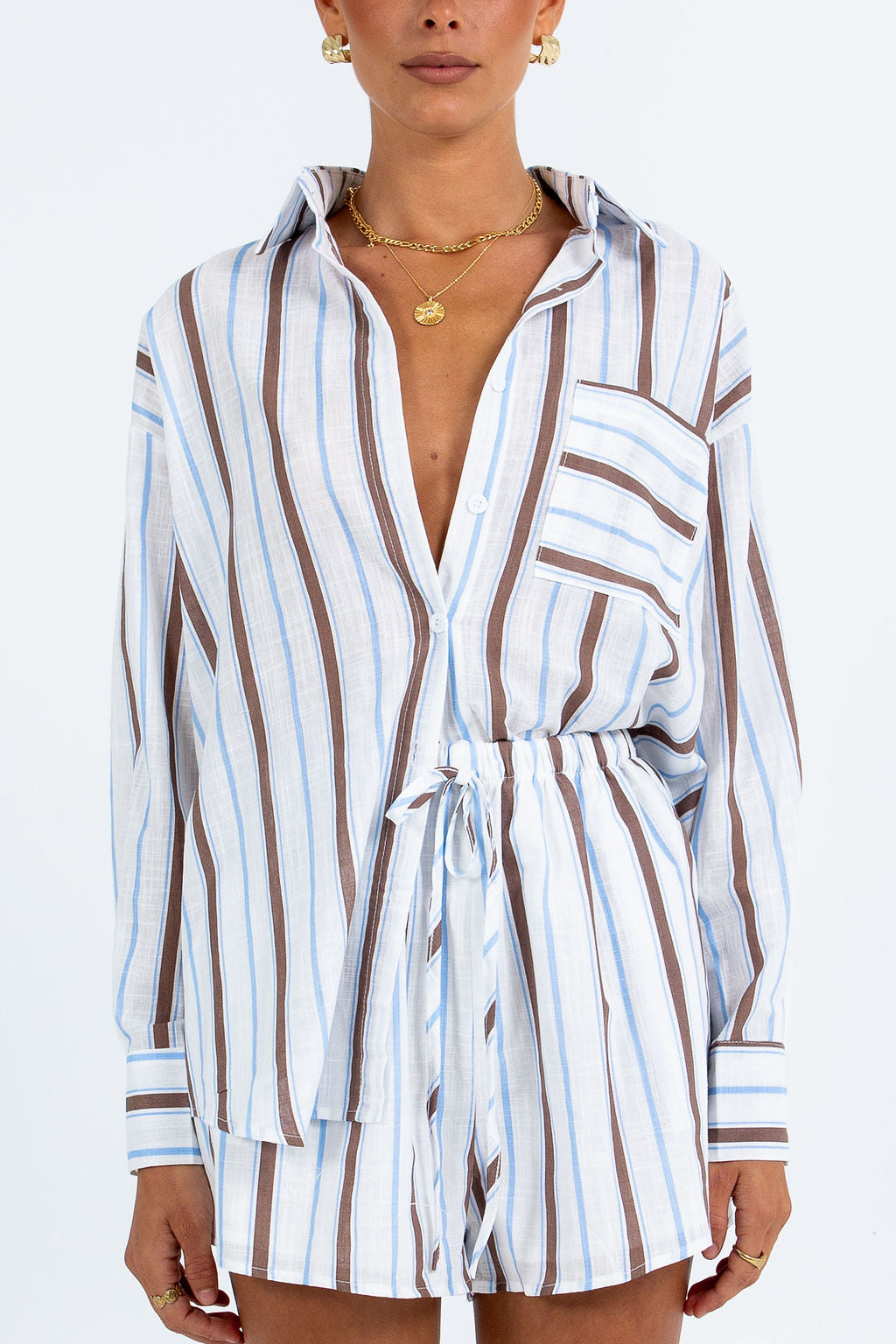 Iyla Set - Chocolate/ Blue Stripe