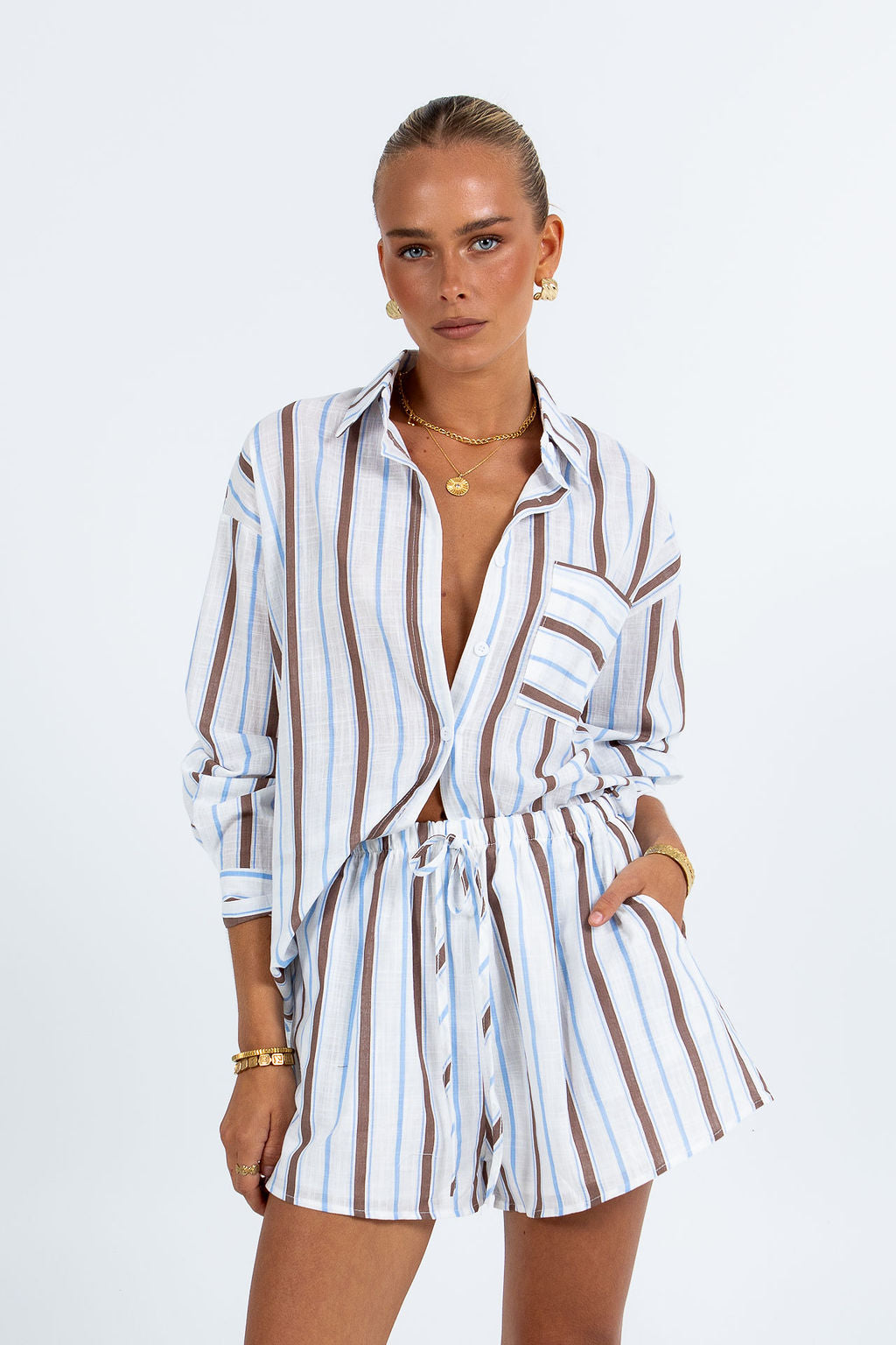 Iyla Set - Chocolate/ Blue Stripe