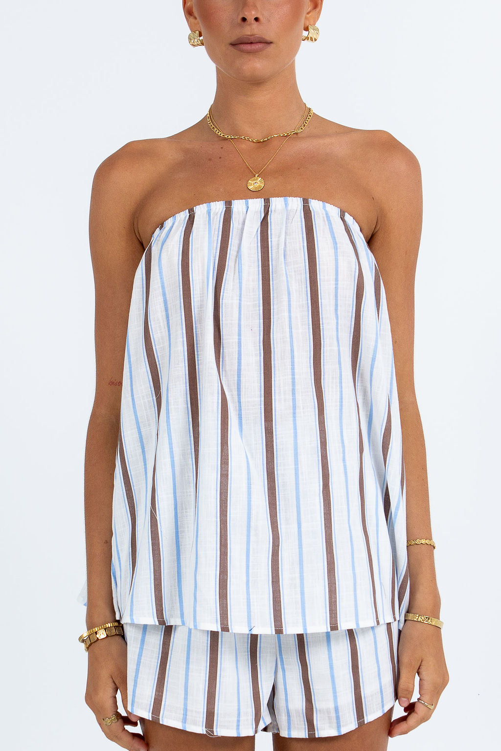 Olessia Set - Chocolate/ Blue Stripe