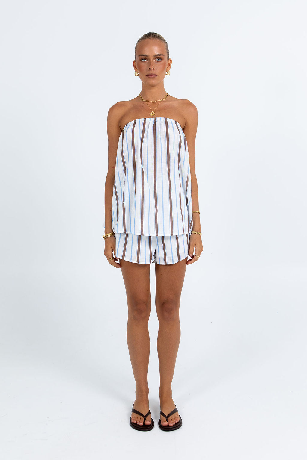 Olessia Set - Chocolate/ Blue Stripe