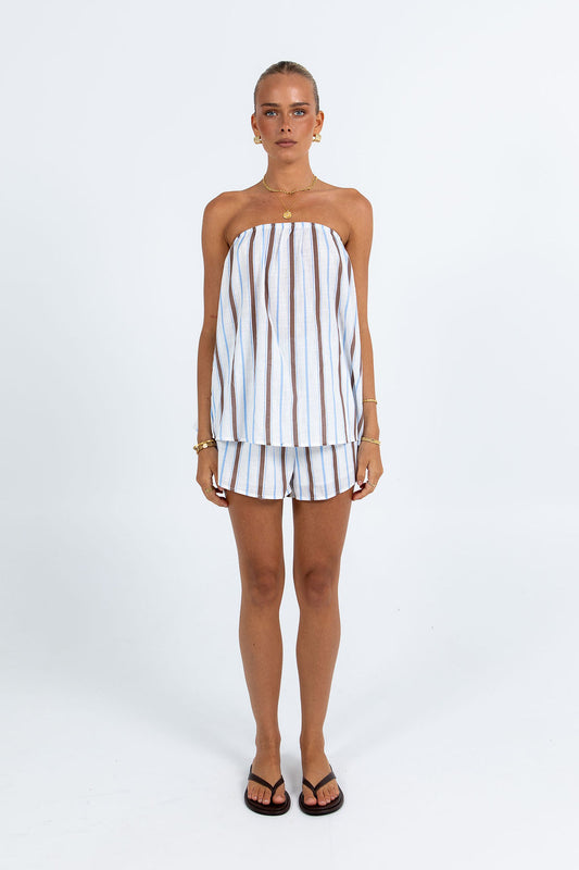 Olessia Set - Chocolate/ Blue Stripe