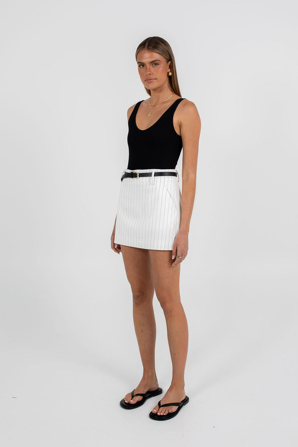 Jolie Skirt - White Pinstripe