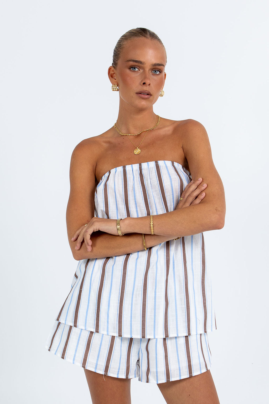 Olessia Set - Chocolate/ Blue Stripe