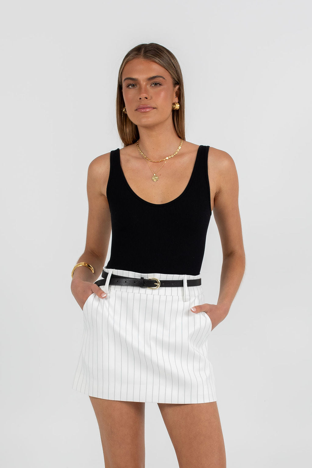 Jolie Skirt - White Pinstripe