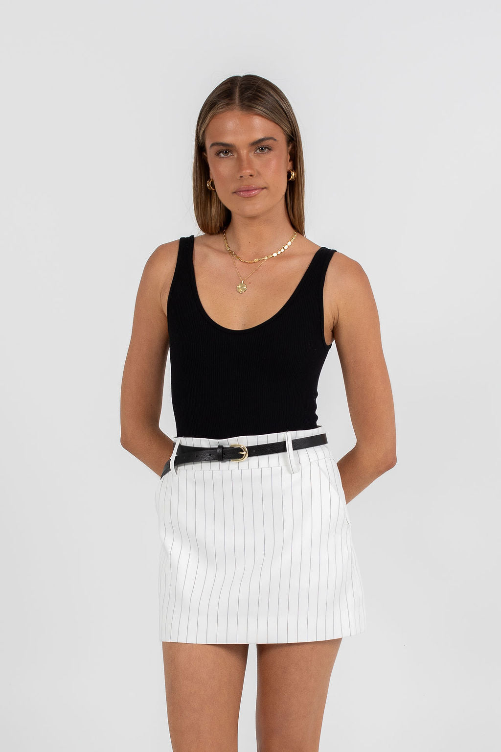 Jolie Skirt - White Pinstripe