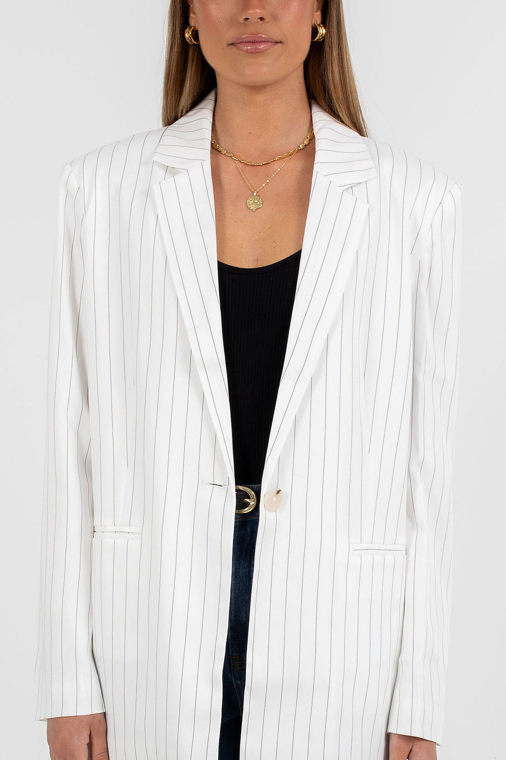 Quade Tailored Blazer - White Pinstripe