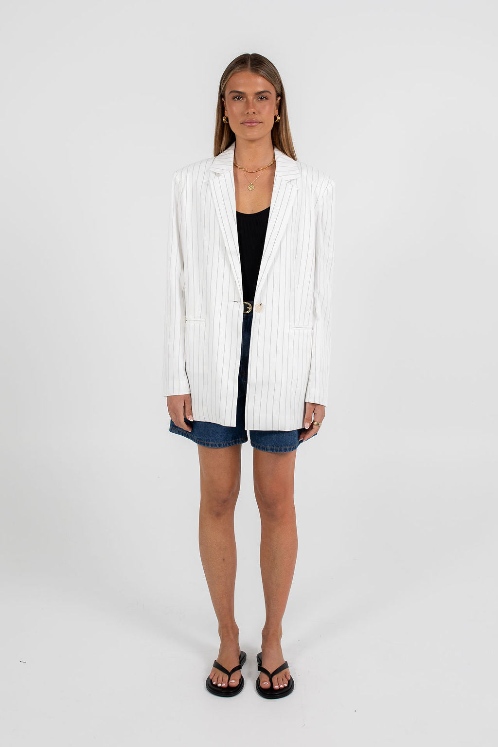 Quade Tailored Blazer - White Pinstripe