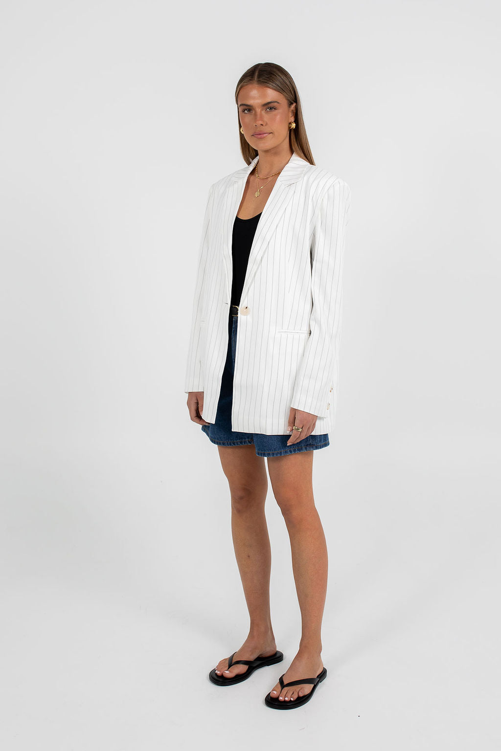 Quade Tailored Blazer - White Pinstripe