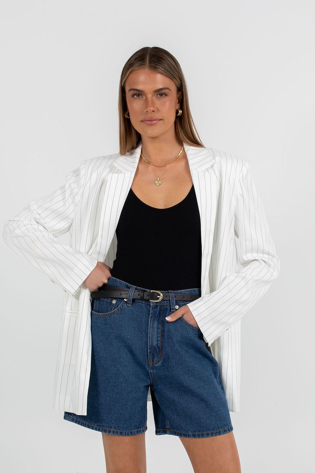 Quade Tailored Blazer - White Pinstripe