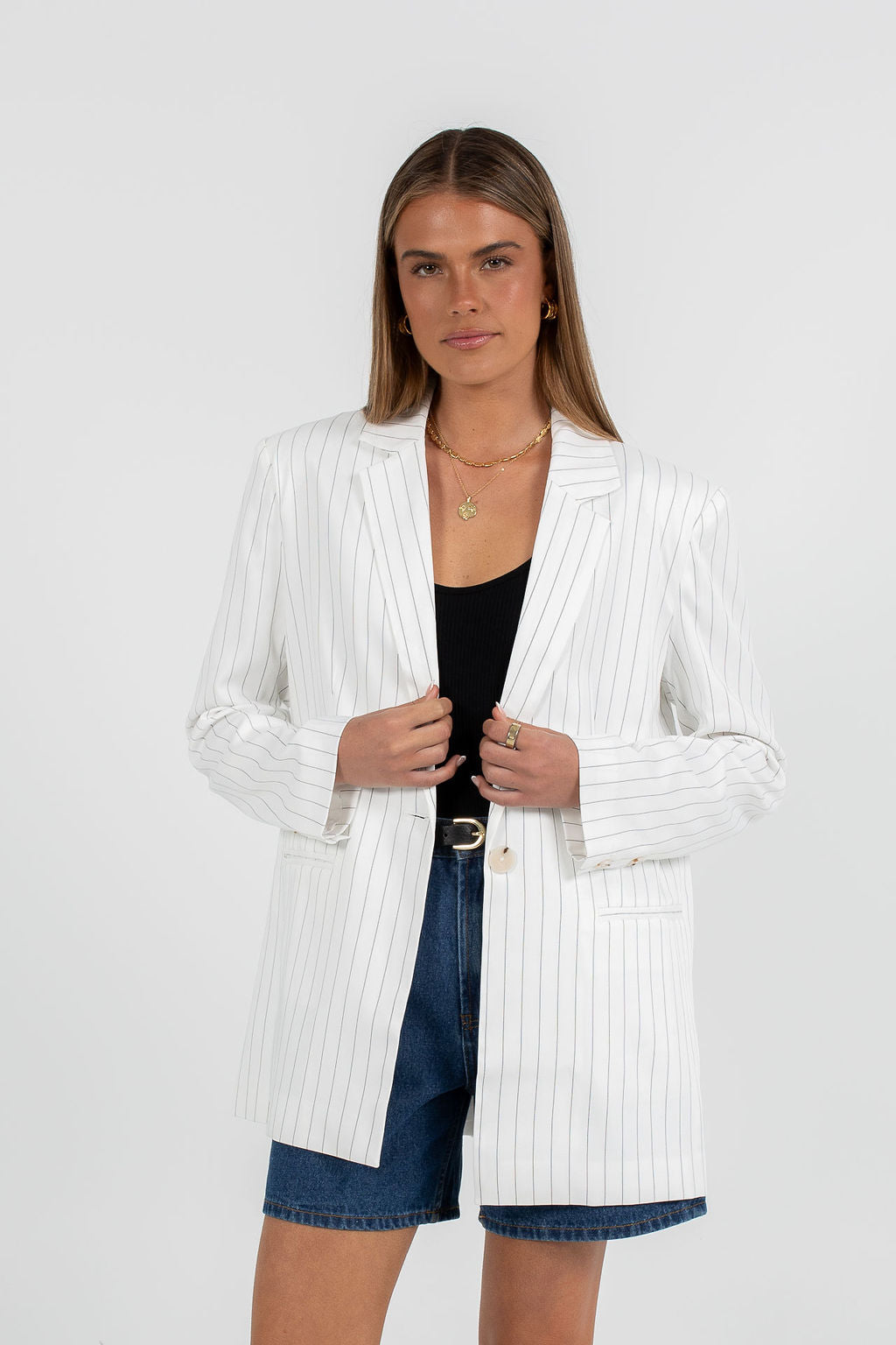 Quade Tailored Blazer - White Pinstripe