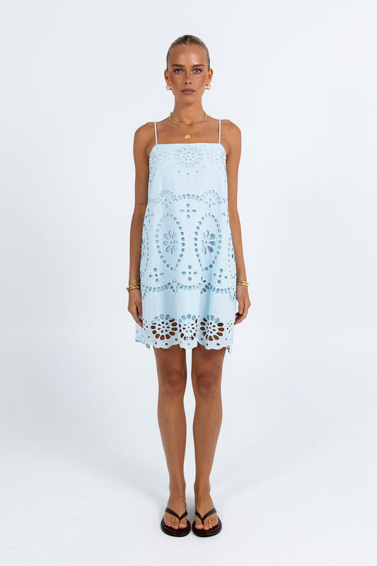 Maia Mini Dress - Powder Blue Sicily Lace