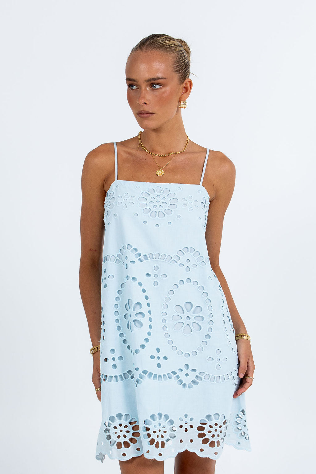 Maia Mini Dress - Powder Blue Sicily Lace