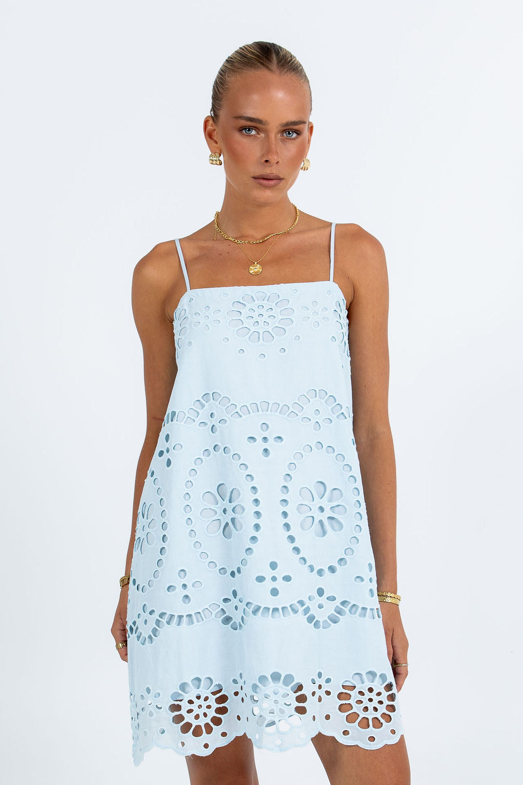 Maia Mini Dress - Powder Blue Sicily Lace